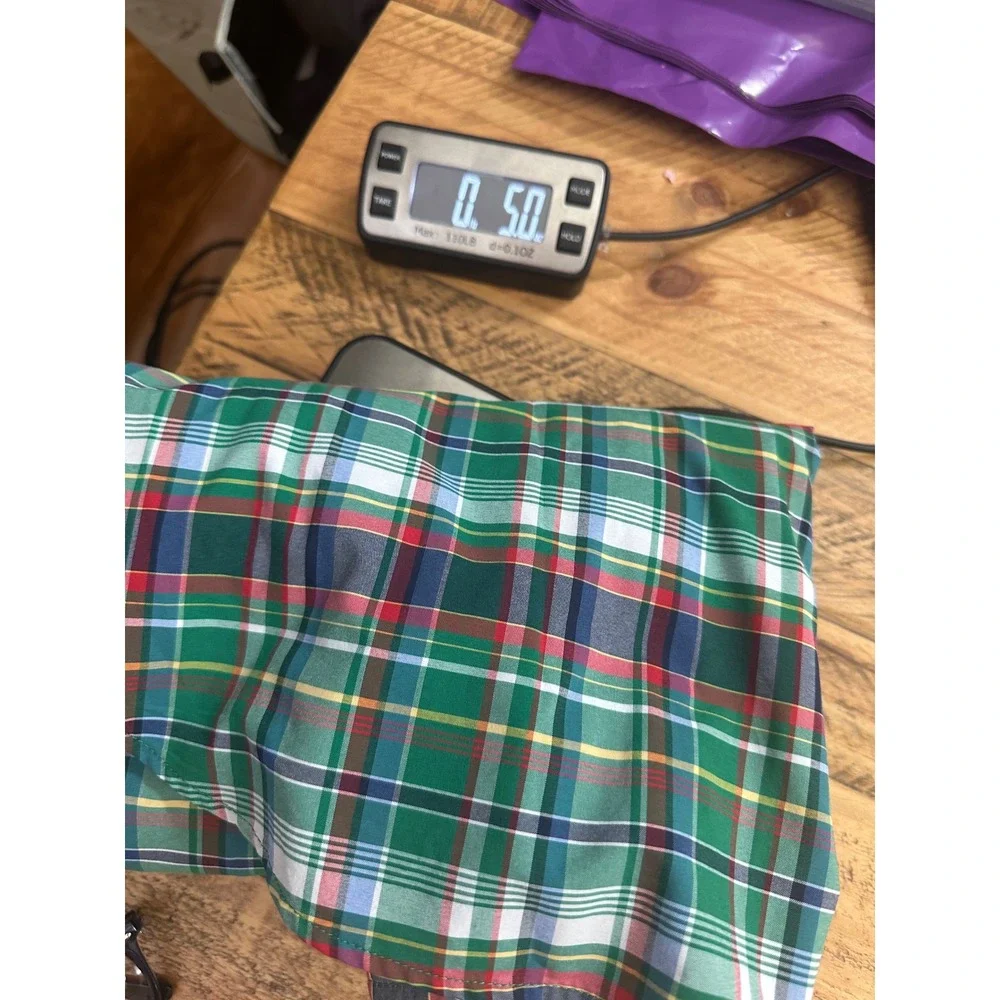 Ralph Lauren Boys L‎ 14-16 Green Plaid Performance Button Down Shirt Christmas